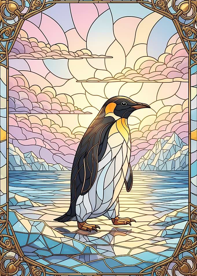 Stained Glass Penguin on Ice