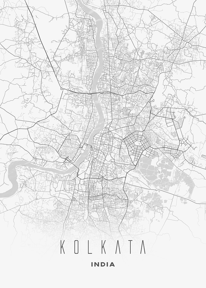 Kolkata, India - Minimalist River City Map Poster, Street Layout Wall Art