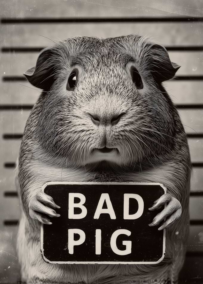 Bad Pig Guinea Pig Mugshot