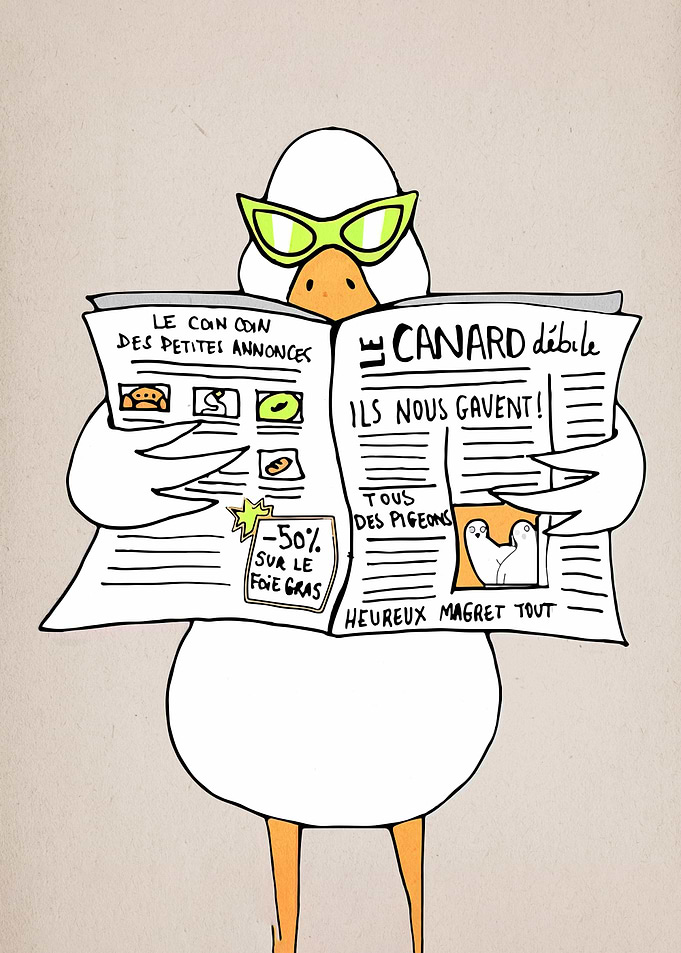 Duck reading newspaper with sunglasses