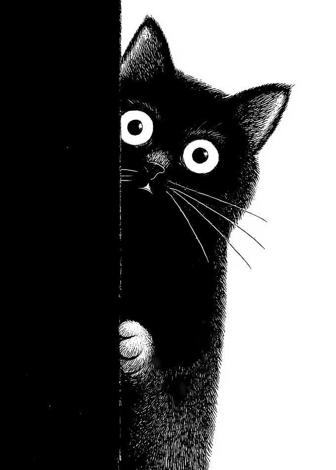 Peeking Black Cat Illustration