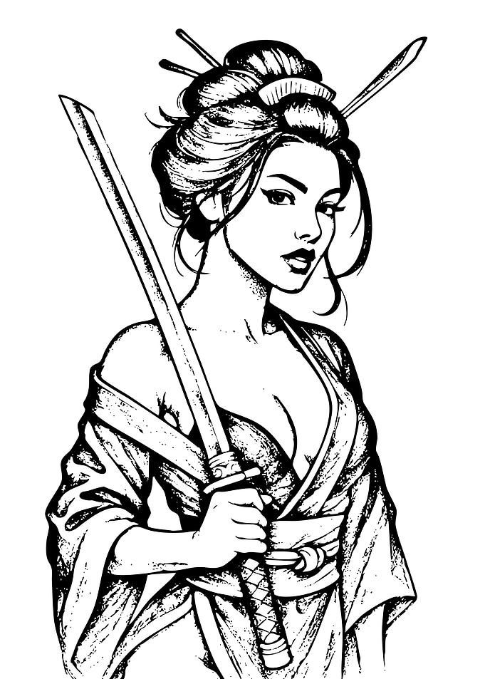 Geisha Warrior with Sword Illustration