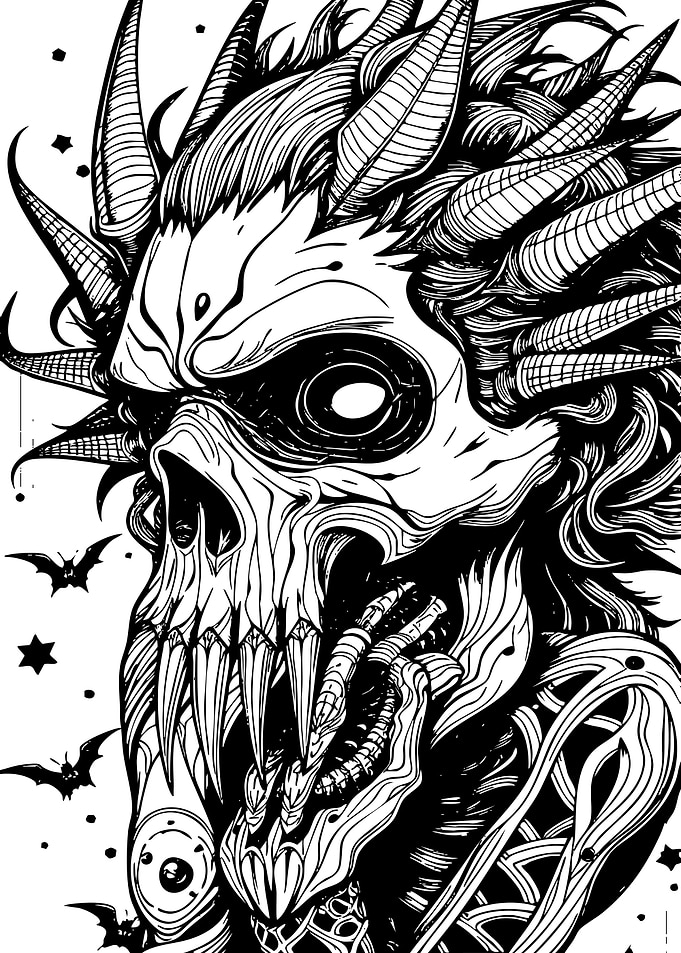 Black and White Demon Illustration