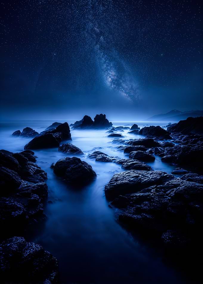 Night Ocean Milky Way Landscape