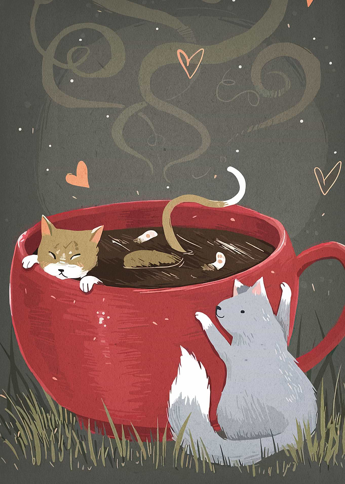 Cats in a Cup Illustration