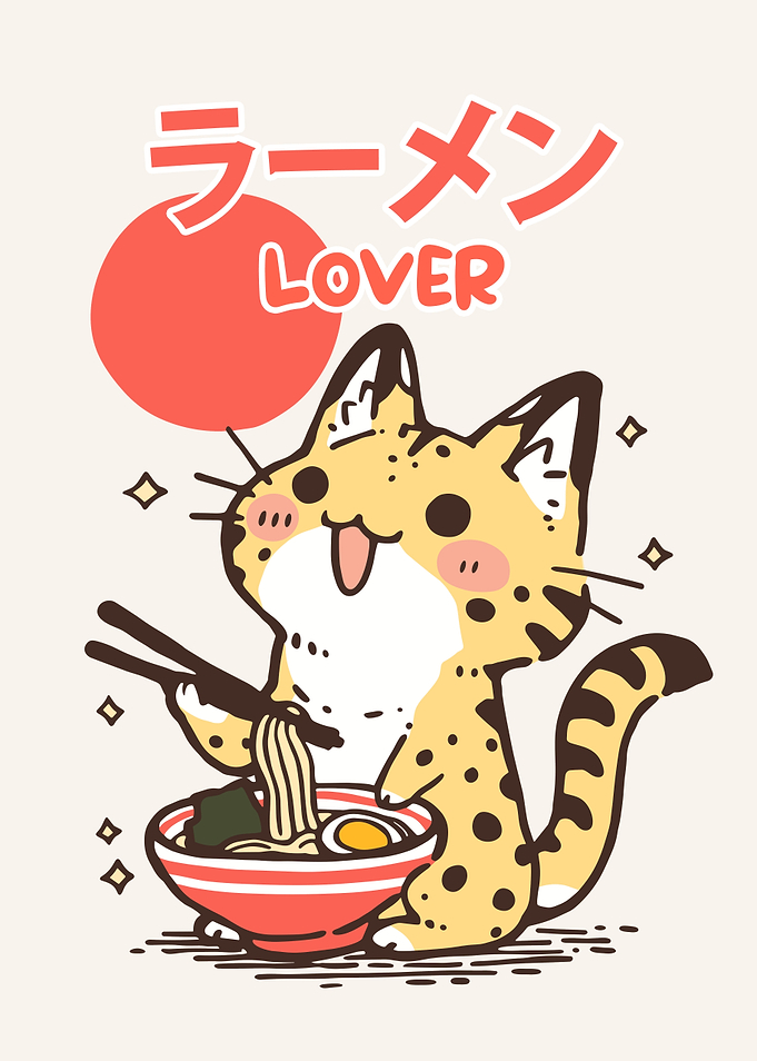 Cute Cat Ramen Lover Illustration