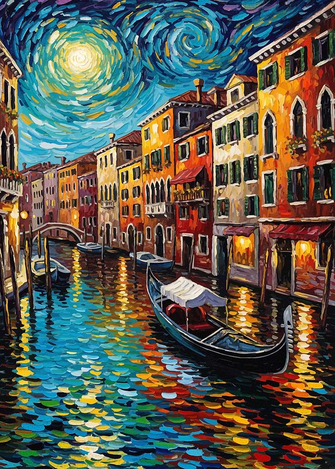 Venice Canal Night Painting
