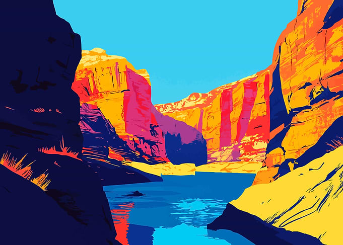 Colorful Canyon Landscape Minimalist Illustration Art