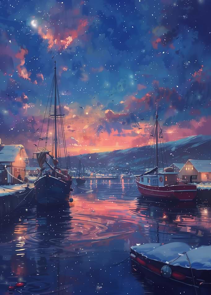 Winter Harbor at Sunset
