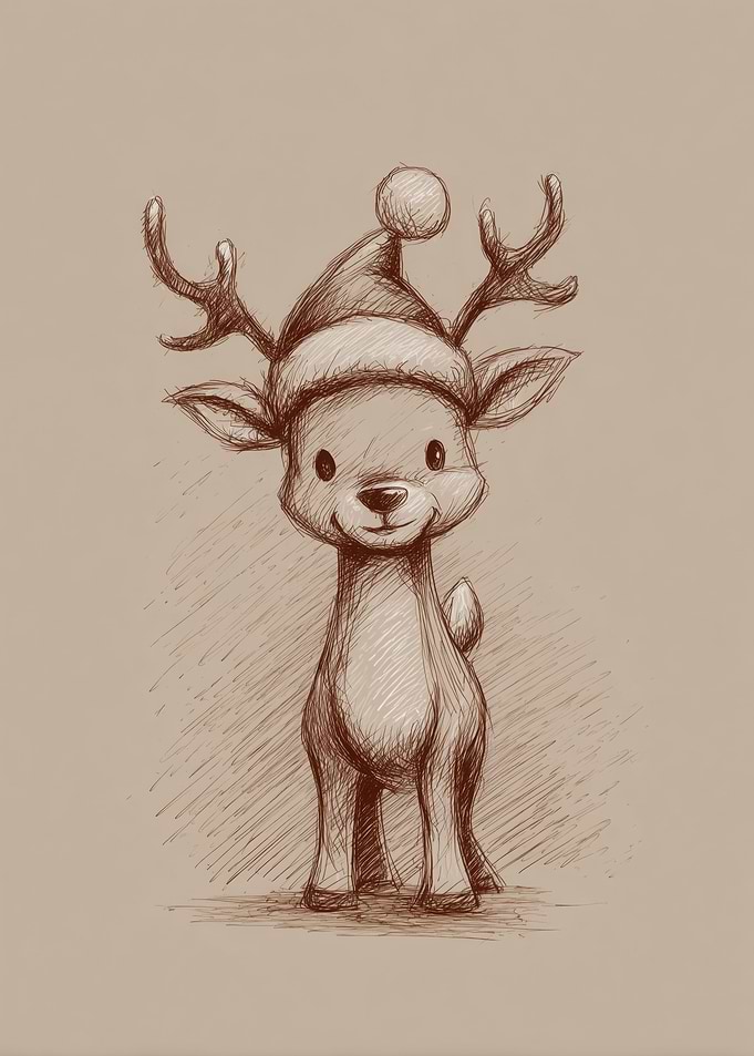 Cute Christmas Reindeer Sketch