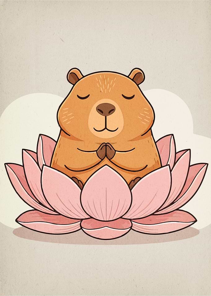 Meditating Capybara in Lotus Flower
