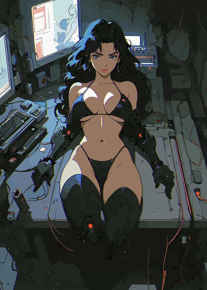 Anime Woman in Cyberpunk Control Room