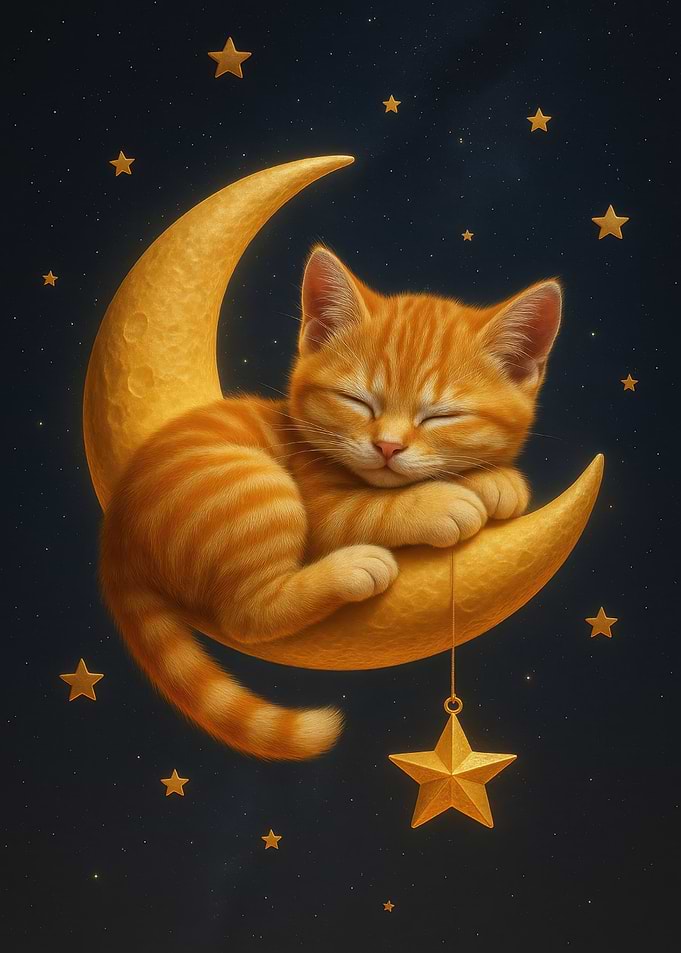 Sleeping Cat on the Moon