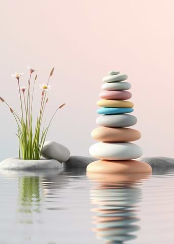 Zen Stones and Flowers in Water
