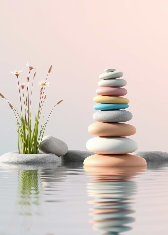 Zen Stones and Flowers in Water