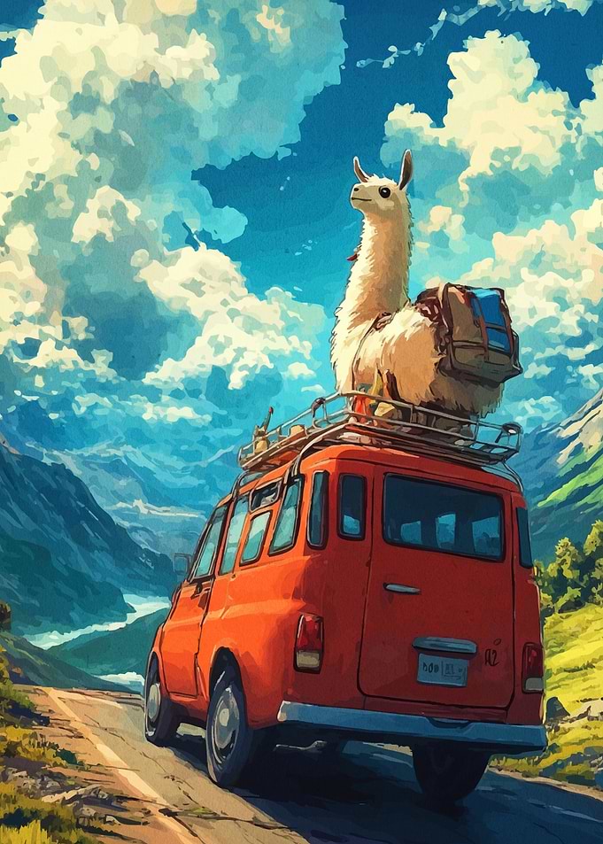 Llama on Van Road Trip