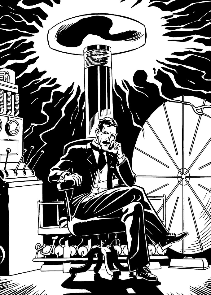 Nikola Tesla in his laboratory