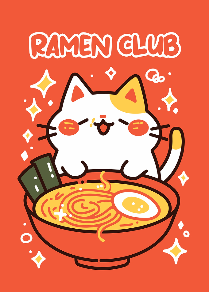 Cute Cat Ramen Club Illustration