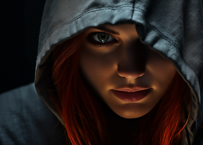 Hooded Woman Intense Gaze