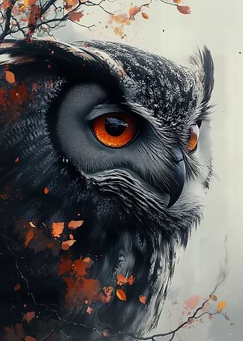 Owl Portrait with Autumnal Accents