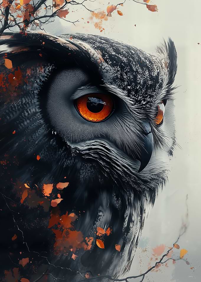 Owl Portrait with Autumnal Accents