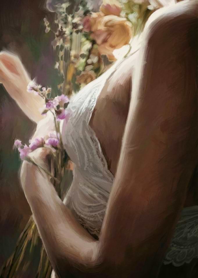 Woman with Flowers Painting