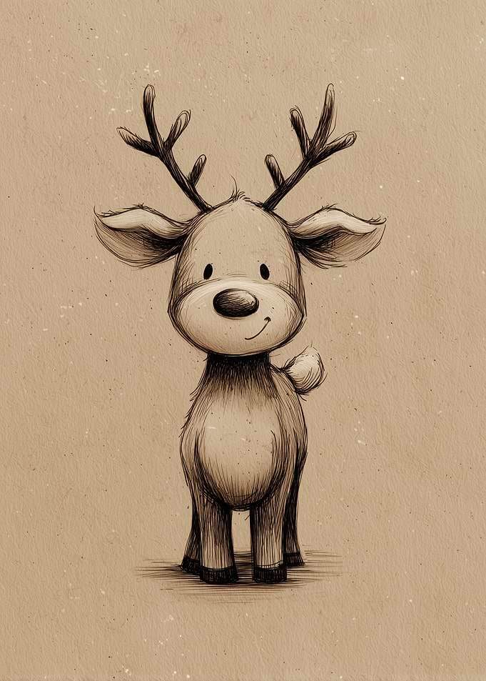 Cute Cartoon Reindeer Sketch