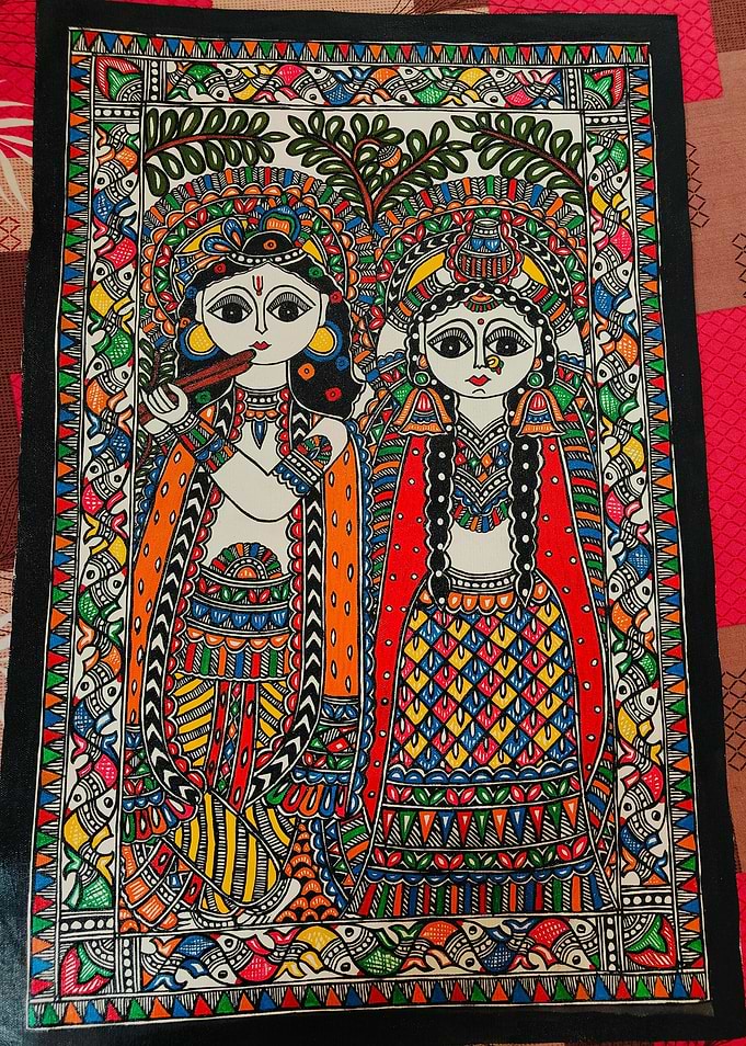 Krishna and Radha Madhubani Painting