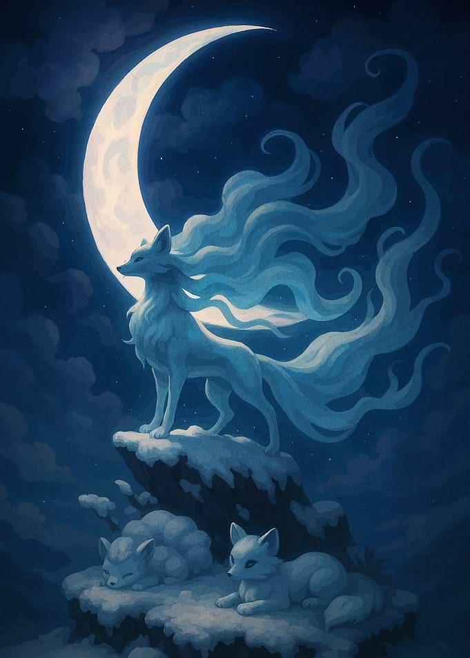 Moonlit Fox Family