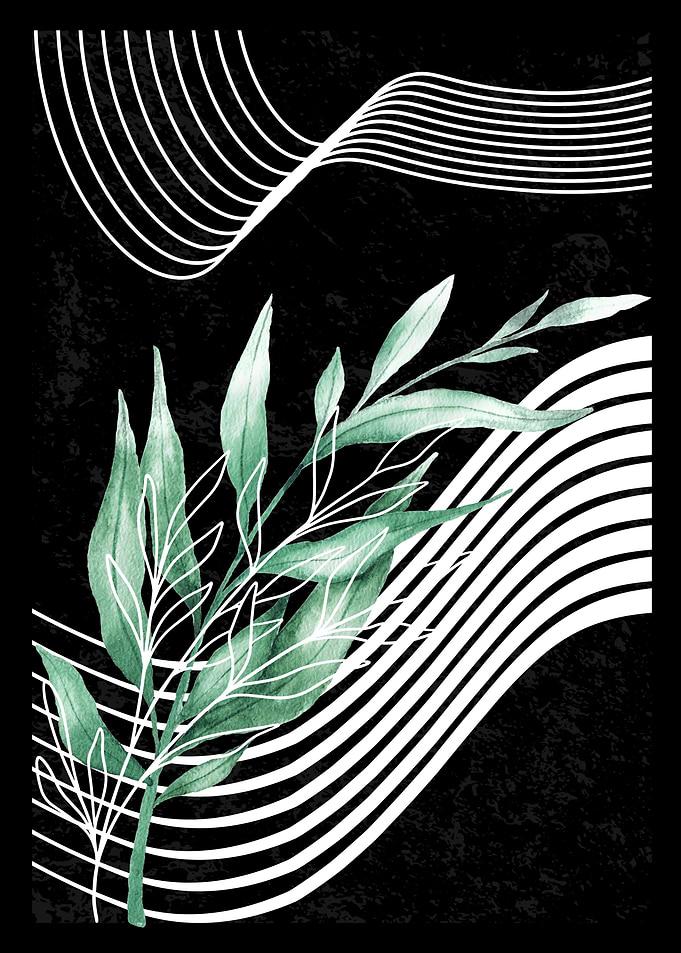 Abstract Botanical Art with White Lines