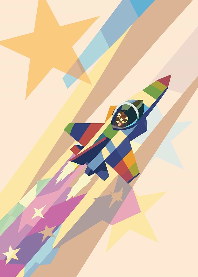 Colorful Jet Plane with Stars