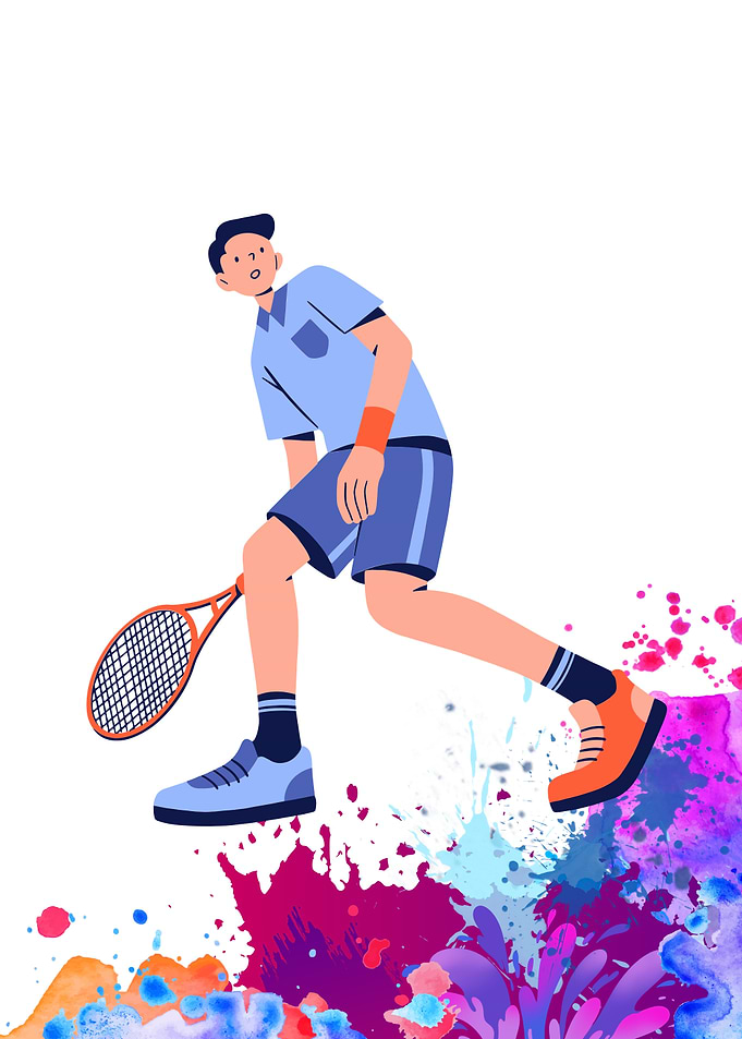 Tennis Player with Colorful Splashes