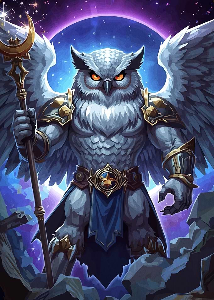 Anthropomorphic Owl Warrior Staff
