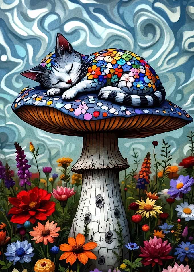 Cat Nap on Mushroom