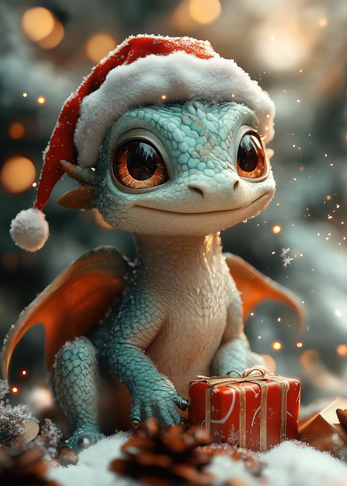 Christmas Dragon with Gift