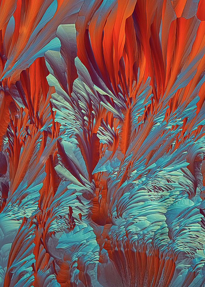 Abstract Orange and Blue Crystal Formation