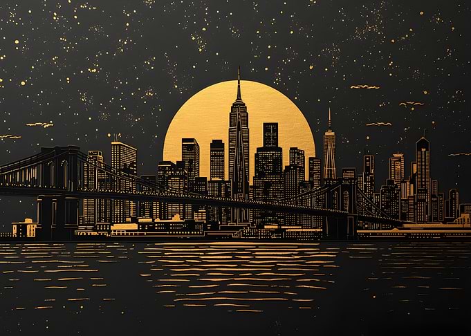 Golden New York City Skyline