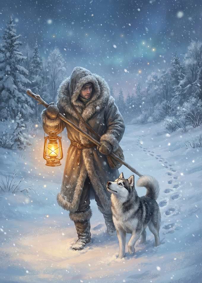 Winter Journey with Husky