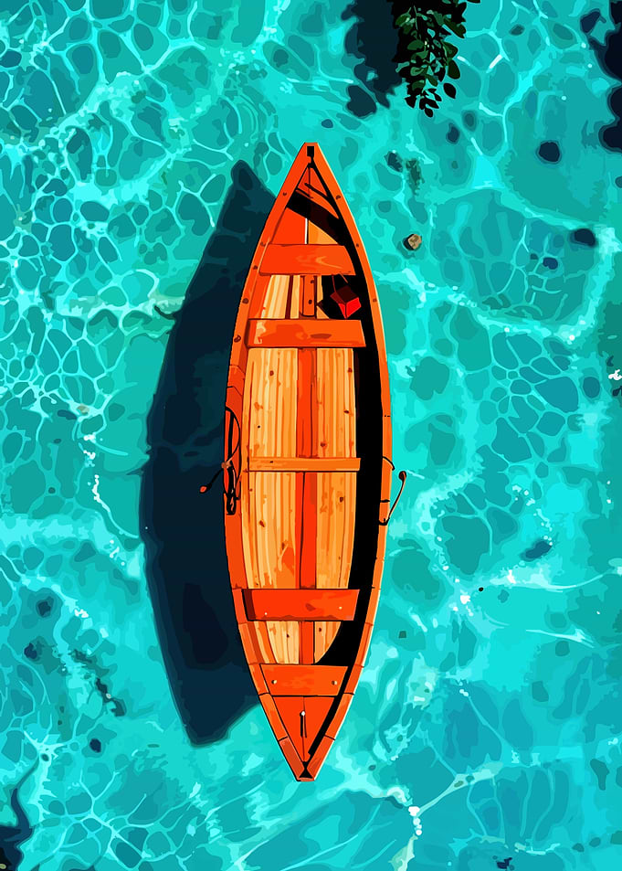 Orange Boat in Turquoise Water