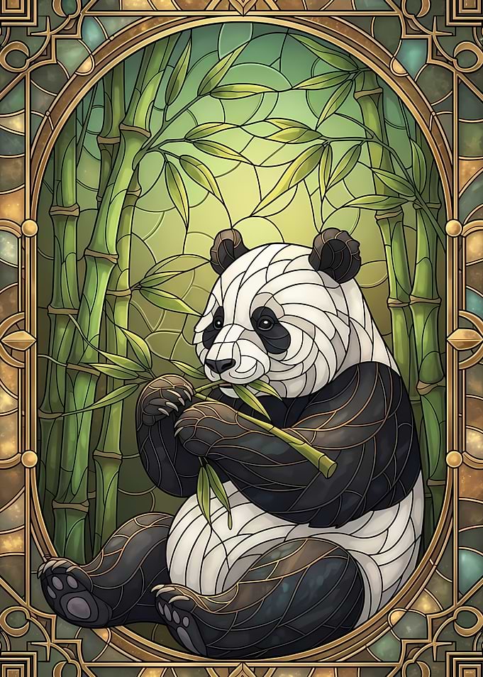 Panda and Bamboo Stained Glass Art