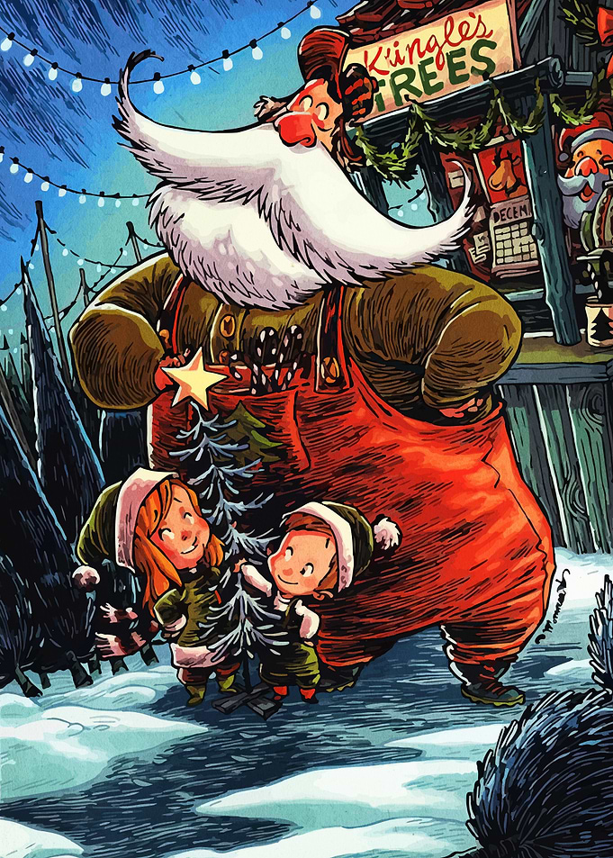 Kringle's Trees Christmas Illustration