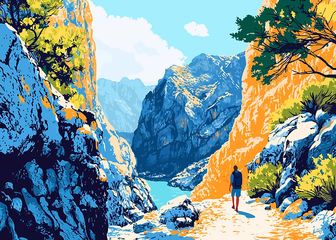 Canyon Hiker Landscape Minimalist Abstract Art