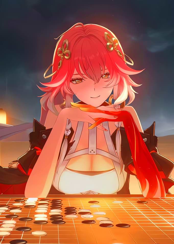 Anime Girl Playing Go Game
