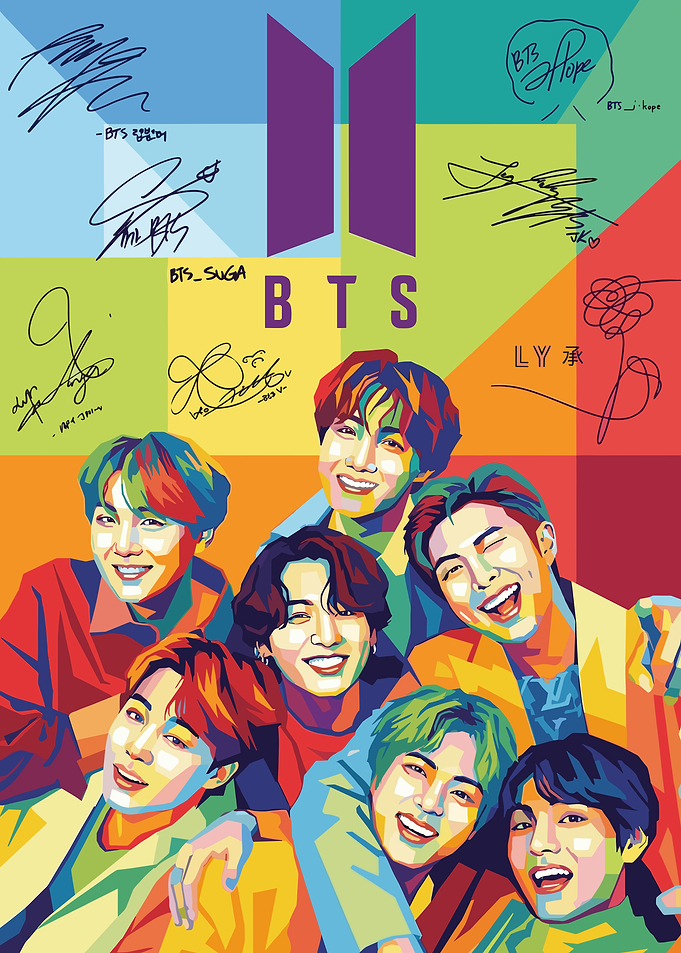 BTS Pop Art Portrait with Signatures
