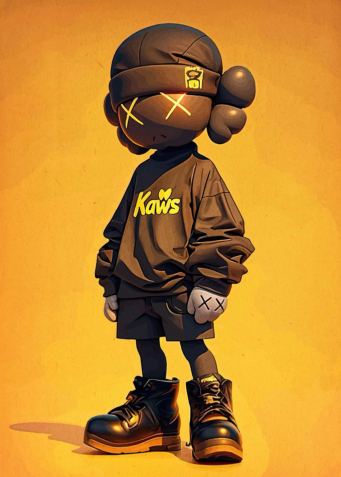 Kaws-inspired character on yellow background