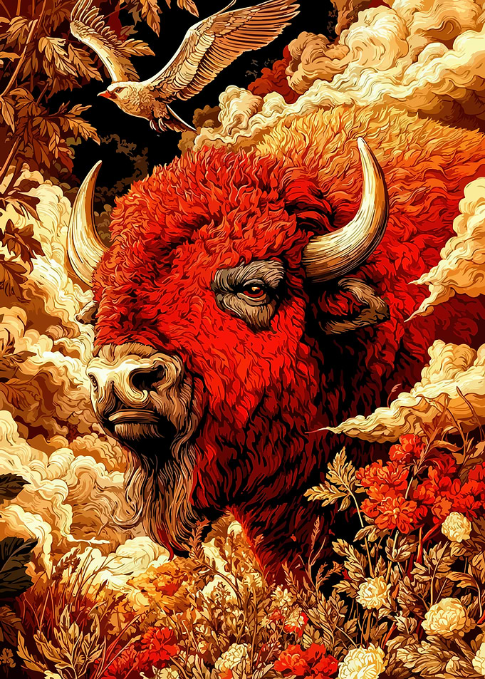 Red Buffalo and Eagle Art