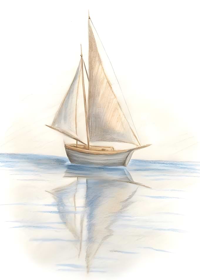 Watercolor Sailboat on Calm Water