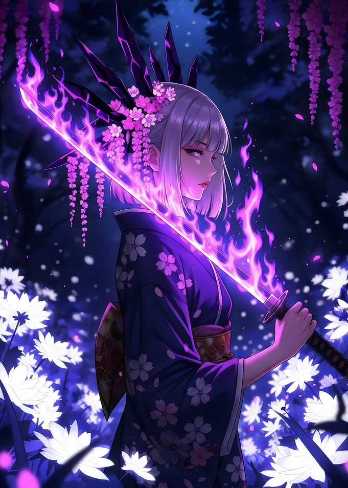 Anime Girl with Flaming Sword