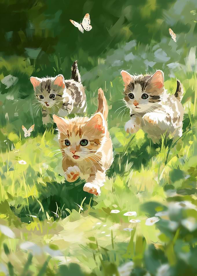 Kittens playing in a meadow