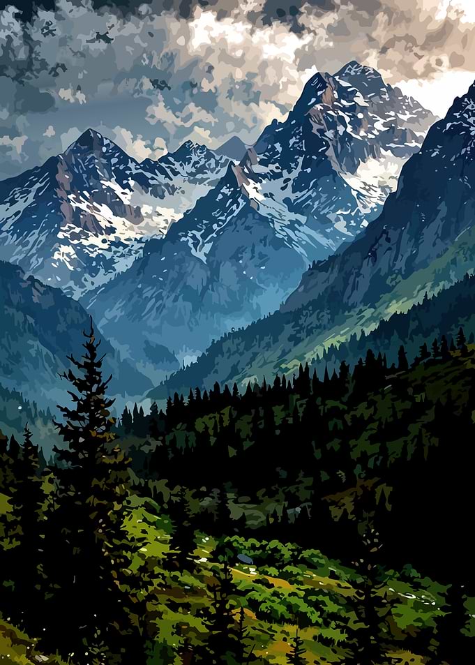 Snowy Mountain Landscape Painting